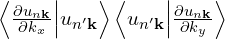 \left\langle \frac{\partial u_{n\mathbf{k}}}{\partial k_x} \middle| u_{n'\mathbf{k}} \right\rangle \left\langle u_{n'\mathbf{k}} \middle| \frac{\partial u_{n\mathbf{k}}}{\partial k_y} \right\rangle